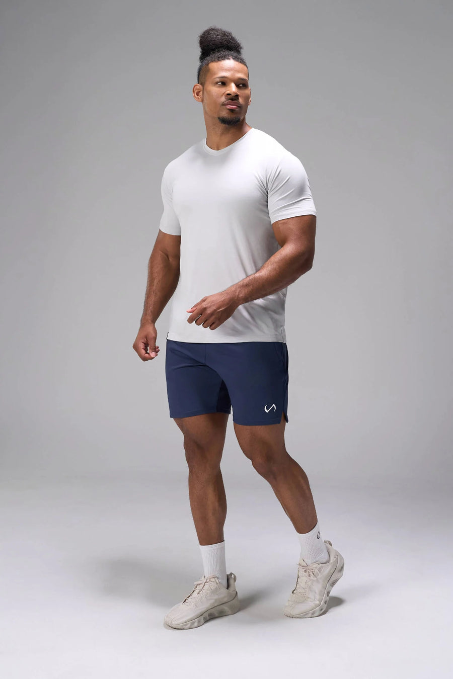 Gray Bamboo V Neck Essential Tee showing relaxed side silhouette and breathable bamboo performance fabric by TLF Apparel – side view