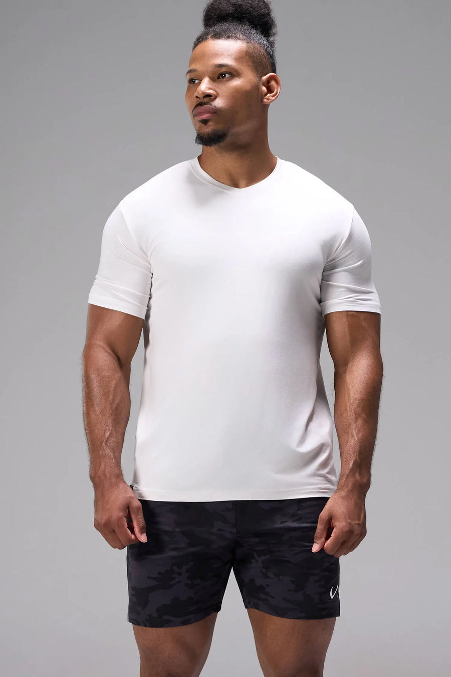 Gray Bamboo V Neck Essential Tee breathable bamboo workout shirt designed for training and everyday wear by TLF Apparel – front view