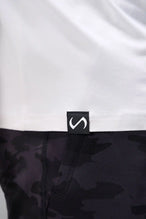 White Bamboo V Neck Essential Tee showing ultra soft bamboo fabric texture and silicone icon label detail by TLF Apparel – detail view