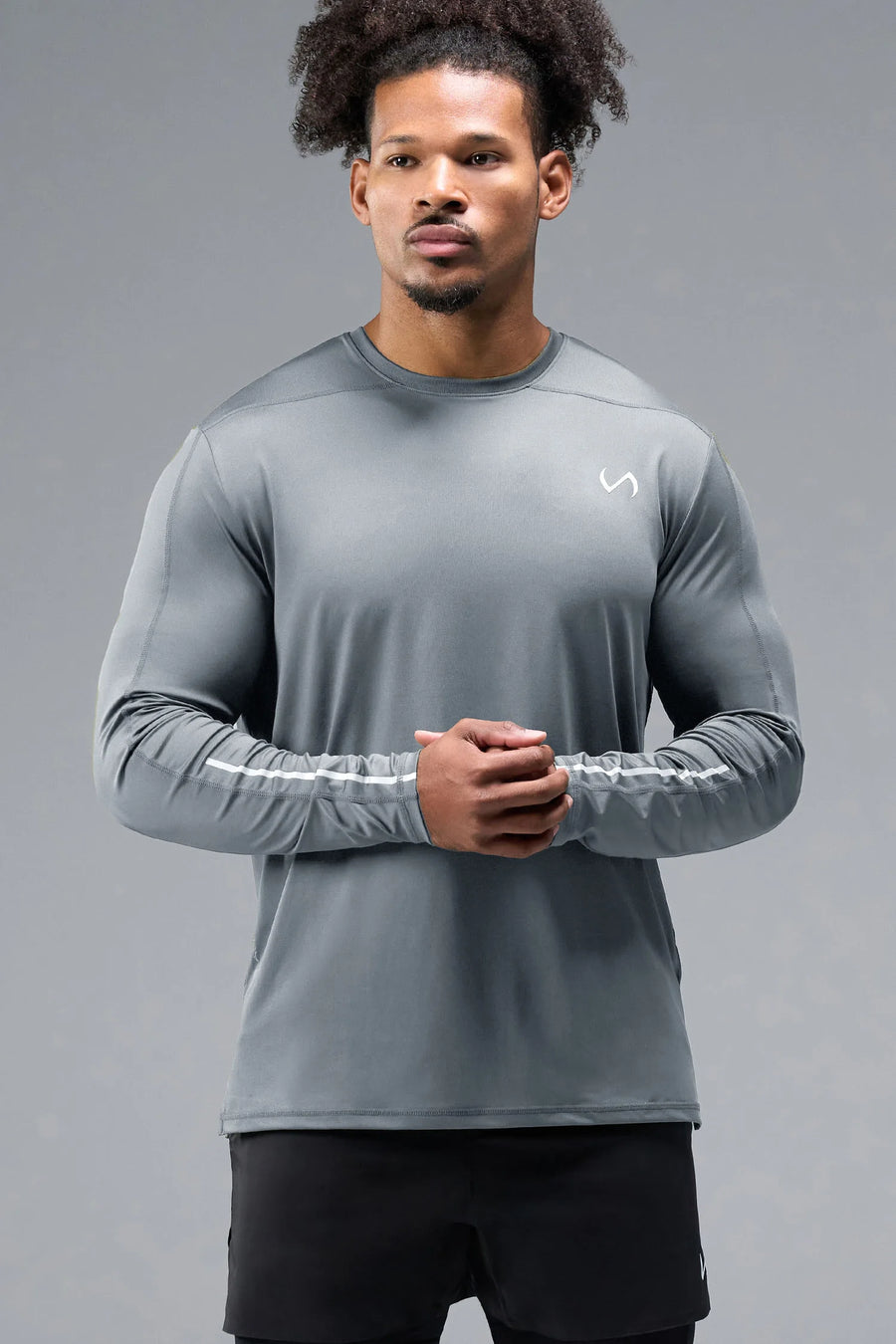 Front View of Gray TLF Infi-Dry Long Sleeve, crafted with our custom swole fit and utilizing our infi-dry fabric technology