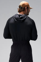 Black Pluma UPF Sun Hoodie showing 5-panel hood and back hem logo on breathable fabric by TLF Apparel – back view