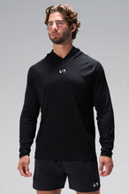 Black Pluma UPF Sun Hoodie showing raglan sleeves, side panels, and athletic fit by TLF Apparel – side view