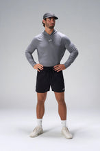 Gray Pluma UPF Sun Hoodie with 5-panel hood and UPF 30 protection for all-day wear by TLF Apparel – front view