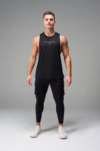 Black Further Air-Flex Drop Arm Tank breathable performance tank designed for training and Gym-To-Street® wear by TLF Apparel – front view