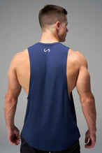 Blue Further Air-Flex Drop Arm Tank with breathable 4-way stretch fabric and athletic fit for workouts and daily wear by TLF Apparel – back view