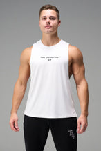 White Further Air-Flex Drop Arm Tank made with lightweight Air-Flex DNA™ fabric and athletic performance fit for training and everyday wear by TLF Apparel – front view