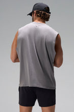 Quiet Shade Stone Wash Property Of Dura Cotton Muscle Tank showing boxy fit, wide shoulders and heavyweight cotton construction by TLF Apparel – back view