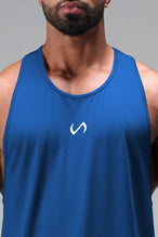 Front View of Blue TLF Infi Dry Stringer Tank featuring a physique enhancing design in our advanced Infi-Dry DNA fabric technology