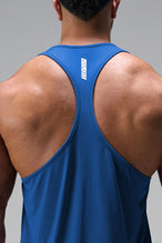 Back View of Blue TLF Infi Dry Stringer Tank featuring a physique enhancing design in our advanced Infi-Dry DNA fabric technology