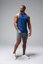 Front View of Blue TLF Infi Dry Stringer Tank featuring a physique enhancing design in our advanced Infi-Dry DNA fabric technology