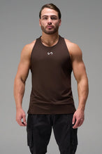 Brown Men’s Micro Mesh Tank with a physique-enhancing fit, designed for gym training, HIIT workouts and running by TLF Apparel – front view 