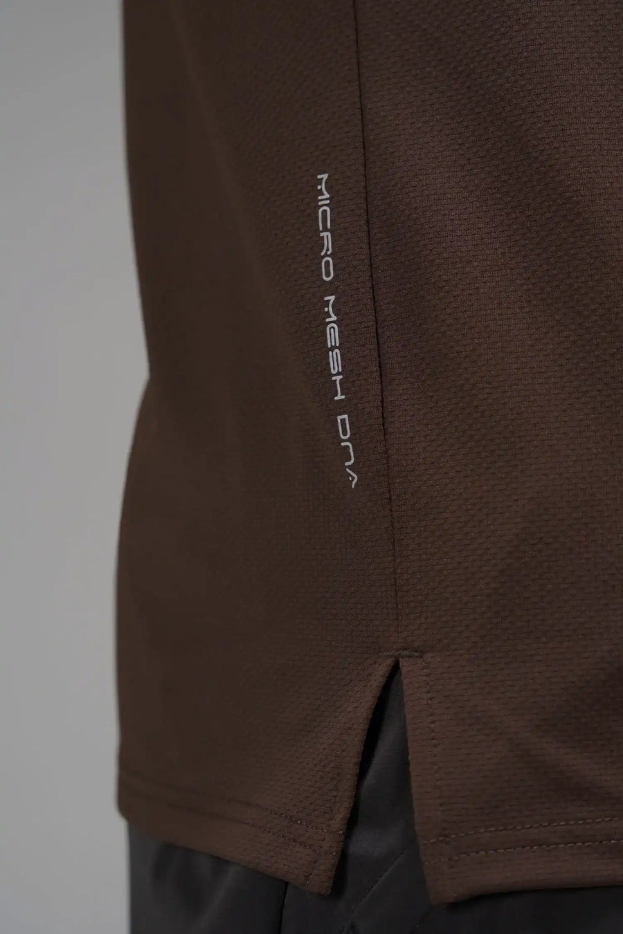 Brown Men’s Micro Mesh Tank with a physique-enhancing fit, designed for gym training, HIIT workouts and running by TLF Apparel – side view 