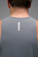Gray Men’s Micro Mesh Tank with a physique-enhancing fit, designed for gym training, HIIT workouts and running by TLF Apparel – back view 