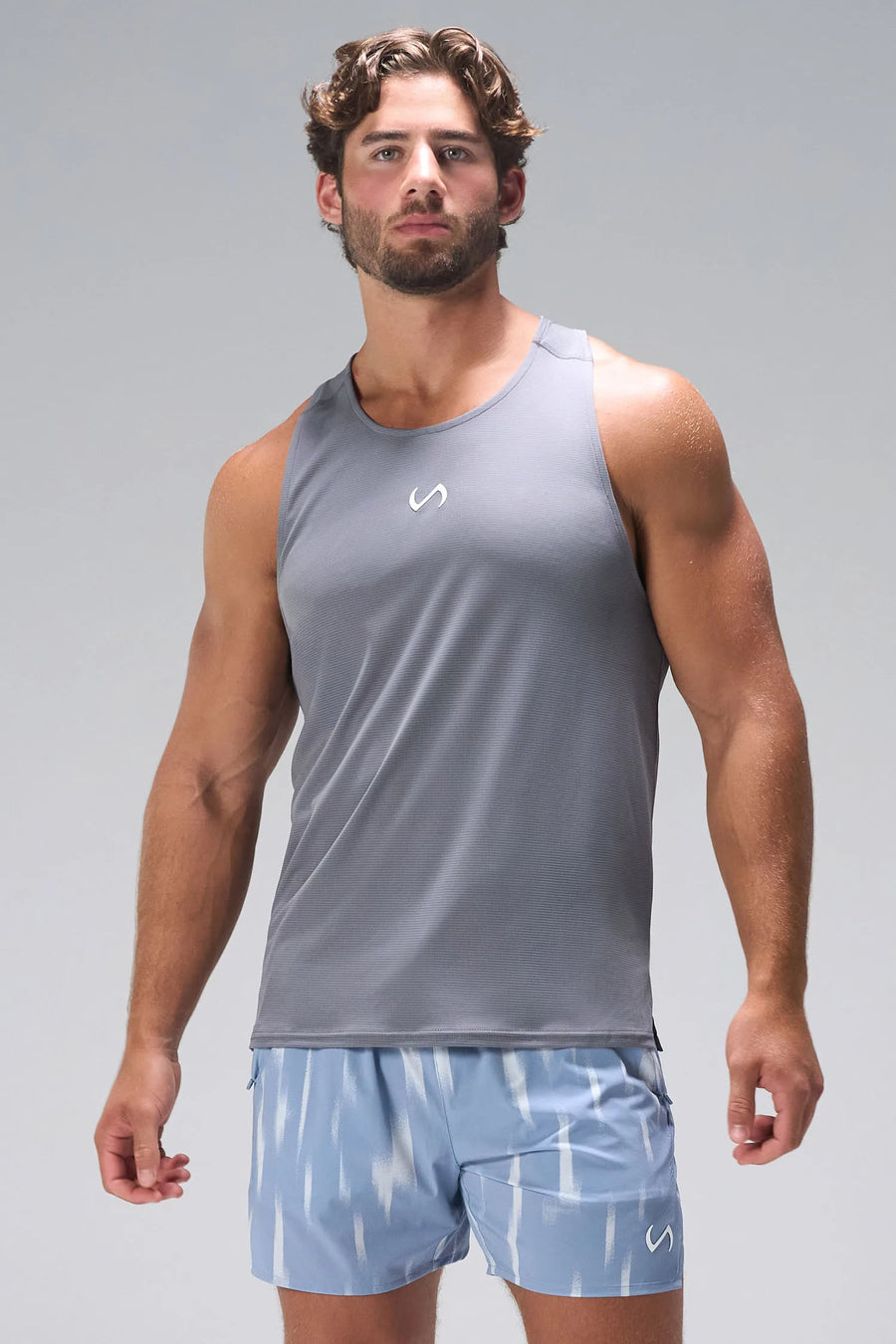 Gray Pluma UPF Tank showing UPF 30 sun protection and quick-drying athletic fit by TLF Apparel – front view