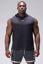 Black Train Infi Dry Sleeveless Hoodie with lightweight, moisture-wicking fabric, athletic fit, and structured hood for training by TLF Apparel – front view