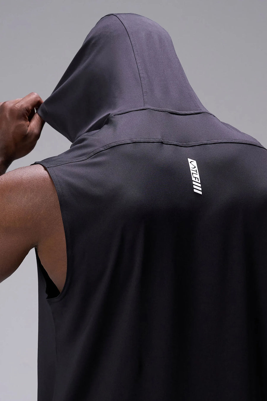 Black Train Infi-Dry Sleeveless Hoodie featuring moisture-wicking fabric, premium construction, and signature TLF branding by TLF Apparel – detail view