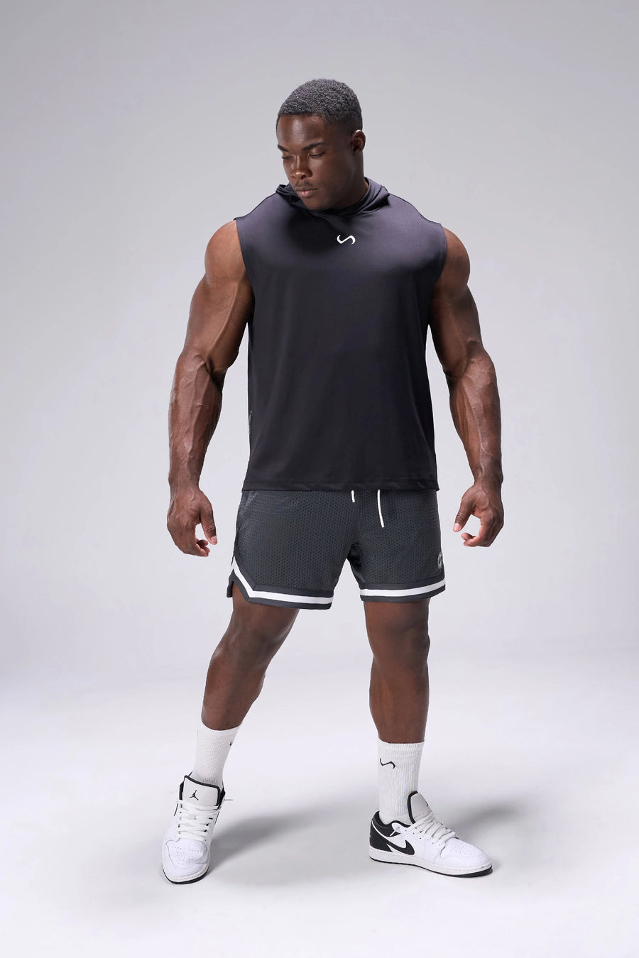 Black Train Infi Dry Sleeveless Hoodie with lightweight, moisture-wicking fabric, athletic fit, and structured hood for training by TLF Apparel – front view
