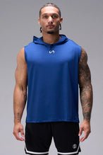 Blue Train Infi Dry Sleeveless Hoodie with lightweight, moisture-wicking fabric, athletic fit, and structured hood for training by TLF Apparel – front view