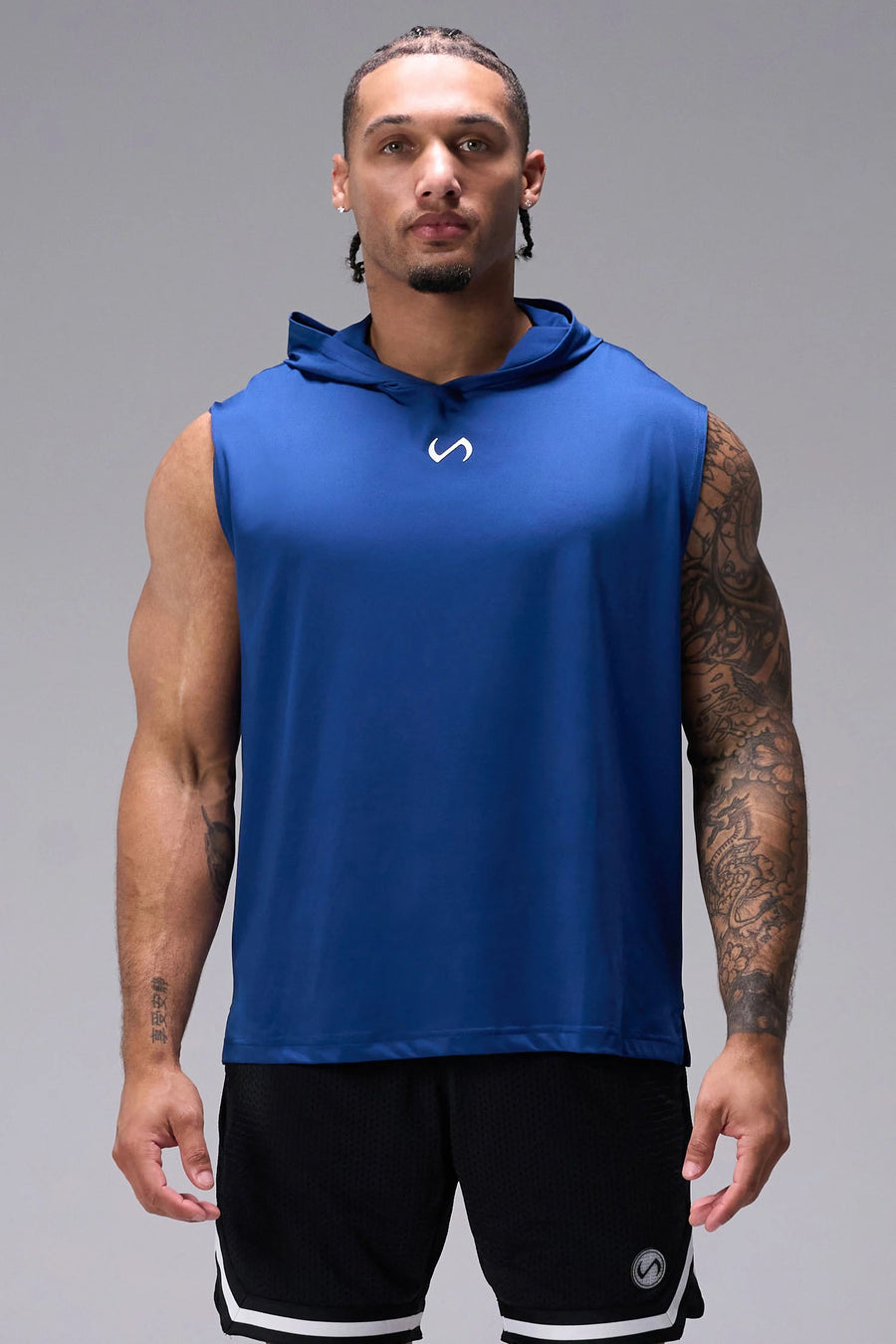 Blue Train Infi Dry Sleeveless Hoodie with lightweight, moisture-wicking fabric, athletic fit, and structured hood for training by TLF Apparel – front view
