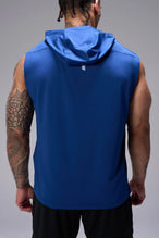 Blue Train Infi Dry Sleeveless Hoodie with breathable performance fabric, reflective side details, and athletic fit by TLF Apparel – back view