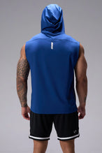 Blue Train Infi Dry Sleeveless Hoodie showcasing athletic fit, structured hood, and performance-driven design by TLF Apparel – back view