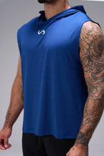 Blue Train Infi Dry Sleeveless Hoodie showcasing athletic fit, structured hood, and performance-driven design by TLF Apparel – side view