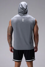 Gray Train Infi Dry Sleeveless Hoodie showcasing athletic fit, structured hood, and performance-driven design by TLF Apparel – back view
