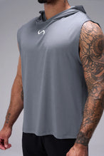 Gray Train Infi-Dry Sleeveless Hoodie featuring moisture-wicking fabric, premium construction, and signature TLF branding by TLF Apparel – detail view