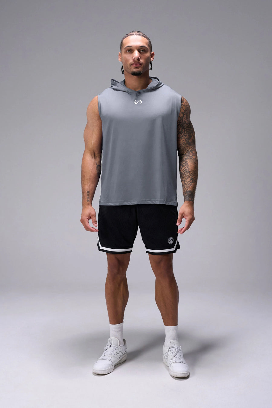 Gray Train Infi Dry Sleeveless Hoodie with lightweight moisture-wicking fabric, athletic silhouette, and structured hood by TLF Apparel – front view