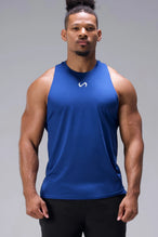 Blue Infi-Dry Muscle Tank with lightweight moisture-wicking performance fabric, athletic fit, and drop armhole design for training and workouts by TLF Apparel – front view