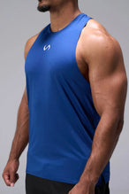 Blue Infi-Dry Muscle Tank with drop armhole construction, athletic fit, and unrestricted mobility for training by TLF Apparel – side view