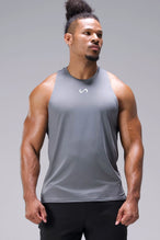 Gray Infi-Dry Muscle Tank with lightweight moisture-wicking performance fabric, athletic fit, and drop armhole design for training and workouts by TLF Apparel – front view
