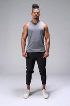 Gray Infi-Dry Muscle Tank with moisture-wicking performance fabric, athletic fit, and drop armhole design by TLF Apparel – front angle view