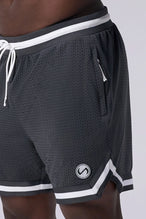 Grey TLF Evolve Mesh 6 Inch Shorts showing athletic side silhouette, zip pocket storage, and lightweight mesh fabric by TLF Apparel – side view