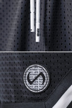 Grey TLF Evolve Mesh 6 Inch Shorts showing Mesh Tech DNA™ fabric, striped ribbed waistband, and premium construction details by TLF Apparel – detail view