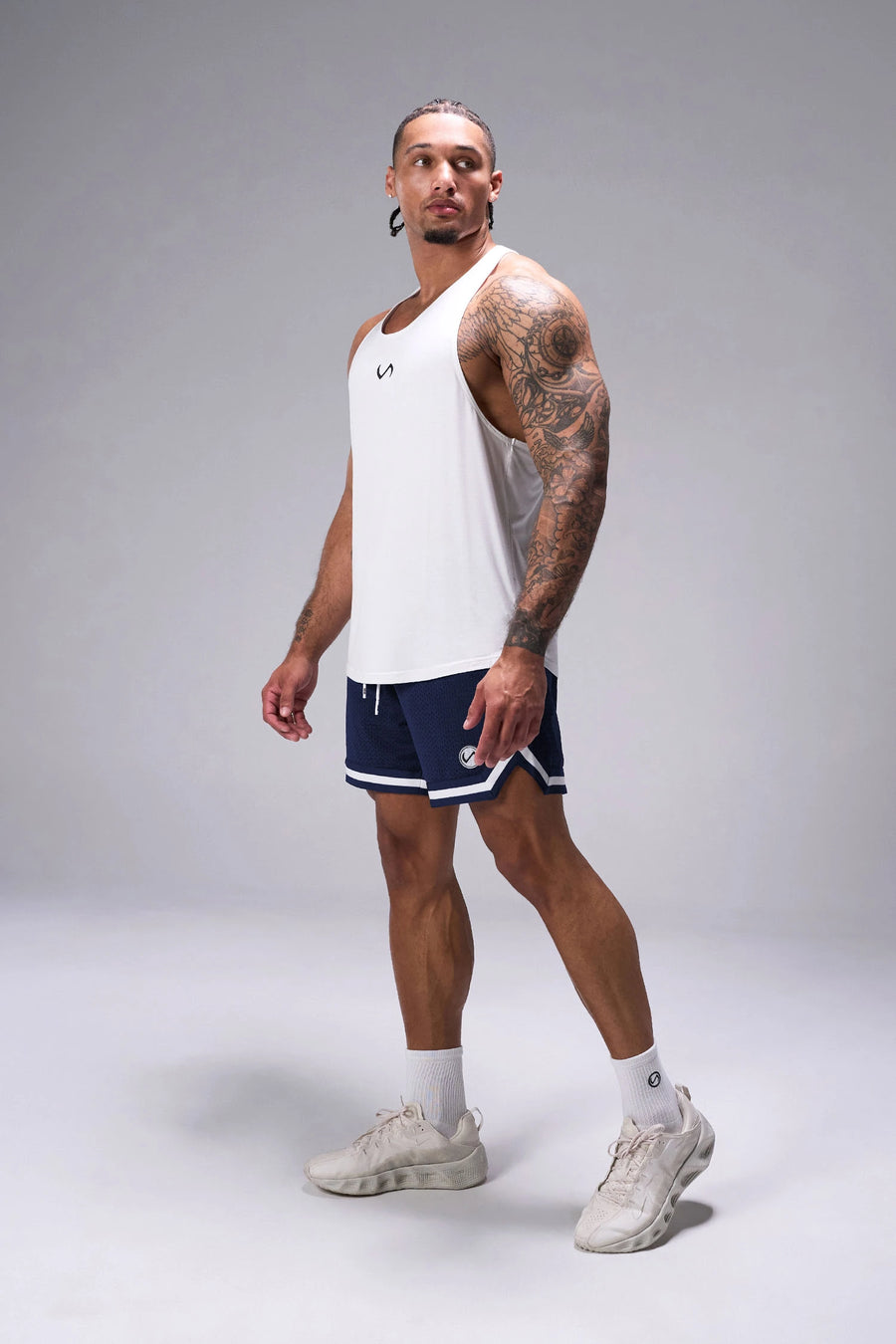 Navy Blue TLF Evolve Mesh 6 Inch Shorts showing 6 inch inseam fit, breathable mesh fabric, and athletic relaxed silhouette by TLF Apparel – side view