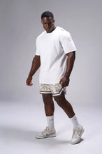CREAM PRINT TLF Evolve Mesh 6 Inch Shorts showing 6 inch inseam fit, breathable mesh fabric, and athletic relaxed silhouette by TLF Apparel – side view