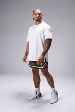 GREEN PRINT TLF Evolve Mesh 6 Inch Shorts showing 6 inch inseam fit, breathable mesh fabric, and athletic relaxed silhouette by TLF Apparel – side view