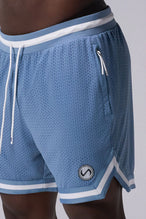 Light Blue TLF Evolve Mesh 6 Inch Shorts showing athletic side silhouette, zip pocket storage, and lightweight mesh fabric by TLF Apparel – side view