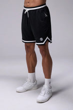 Black GTS Evolve Mesh 8 Inch Shorts with lightweight breathable mesh fabric, zip pockets, and 4-way stretch performance for gym training and workouts by TLF Apparel – front view