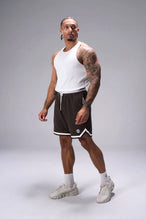 Brown GTS Evolve Mesh 8 Inch Shorts with athletic relaxed fit, zip pockets, and lightweight mesh fabric for training and everyday wear by TLF Apparel – front view 