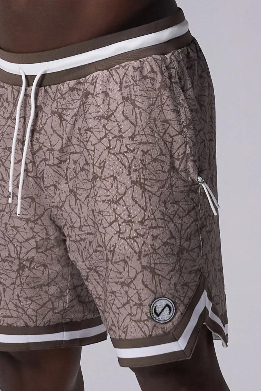 Splatter Print GTS Evolve Mesh 8 Inch Shorts showing athletic side silhouette, zip pocket storage, and lightweight mesh fabric by TLF Apparel – side view