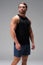 Blue men’s Apex 365 7 Inch Shorts feature a 7 inch inseam, designed for training, and all-day gym to street wear by TLF Apparel – details view 