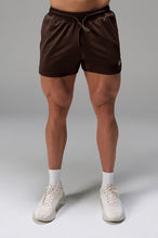 Brown Men’s Micro Mesh 5 Inch Shorts with 7-inch inseam, designed for gym training, HIIT workouts and running by TLF Apparel – front view 