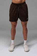 Brown Men’s Micro Mesh 7 Inch Shorts with 7-inch inseam, designed for gym training, HIIT workouts and running by TLF Apparel – front view 