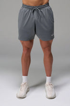 Gray Men’s Micro Mesh 7 Inch Shorts with 7-inch inseam, designed for gym training, HIIT workouts and running by TLF Apparel – front view 