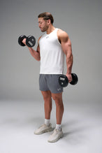 Gray Men’s Micro Mesh 7 Inch Shorts with 7-inch inseam, designed for gym training, HIIT workouts and running by TLF Apparel – front view 