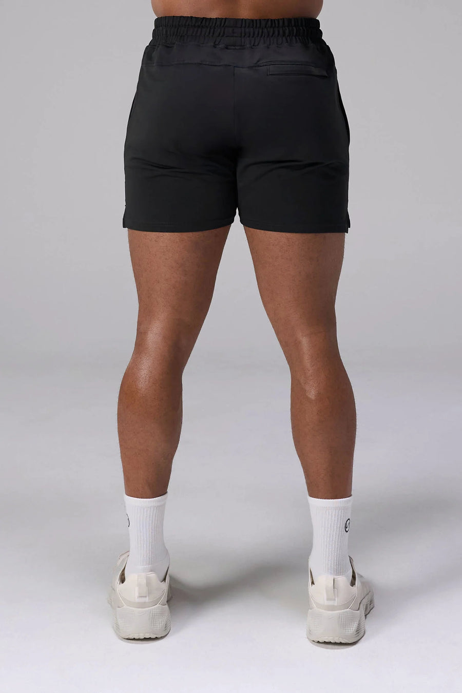 Black Adapt Performance 5 inch Shorts showing rear fit and secure zipper pocket for training and everyday wear by TLF Apparel – back view