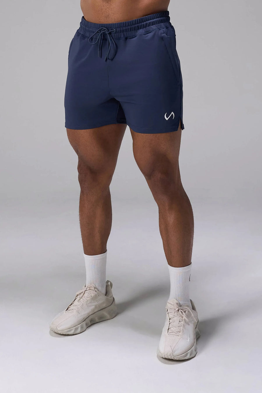 Blue Adapt Performance 5 inch Shorts with durable 4-way stretch performance fabric and secure zipper pockets for training and gym workouts by TLF Apparel – front view