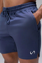 Blue Adapt Performance 5 inch Shorts showing durable knit performance fabric and zipper pocket detail by TLF Apparel – detail view